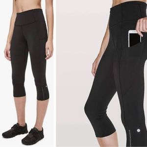 Lululemon fast and free hi rise crop black size 6 reflective dots